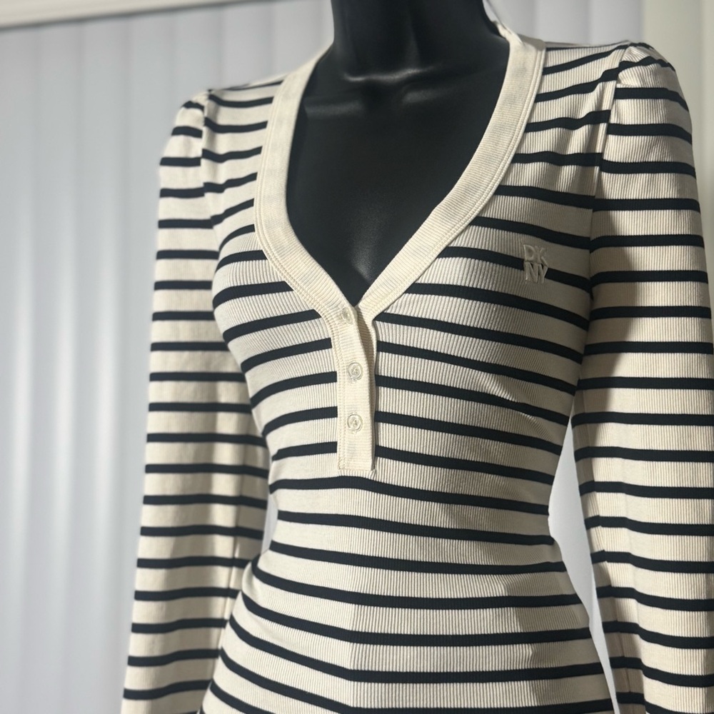 DKNY Striped Ribbed Henley Top (NWT)